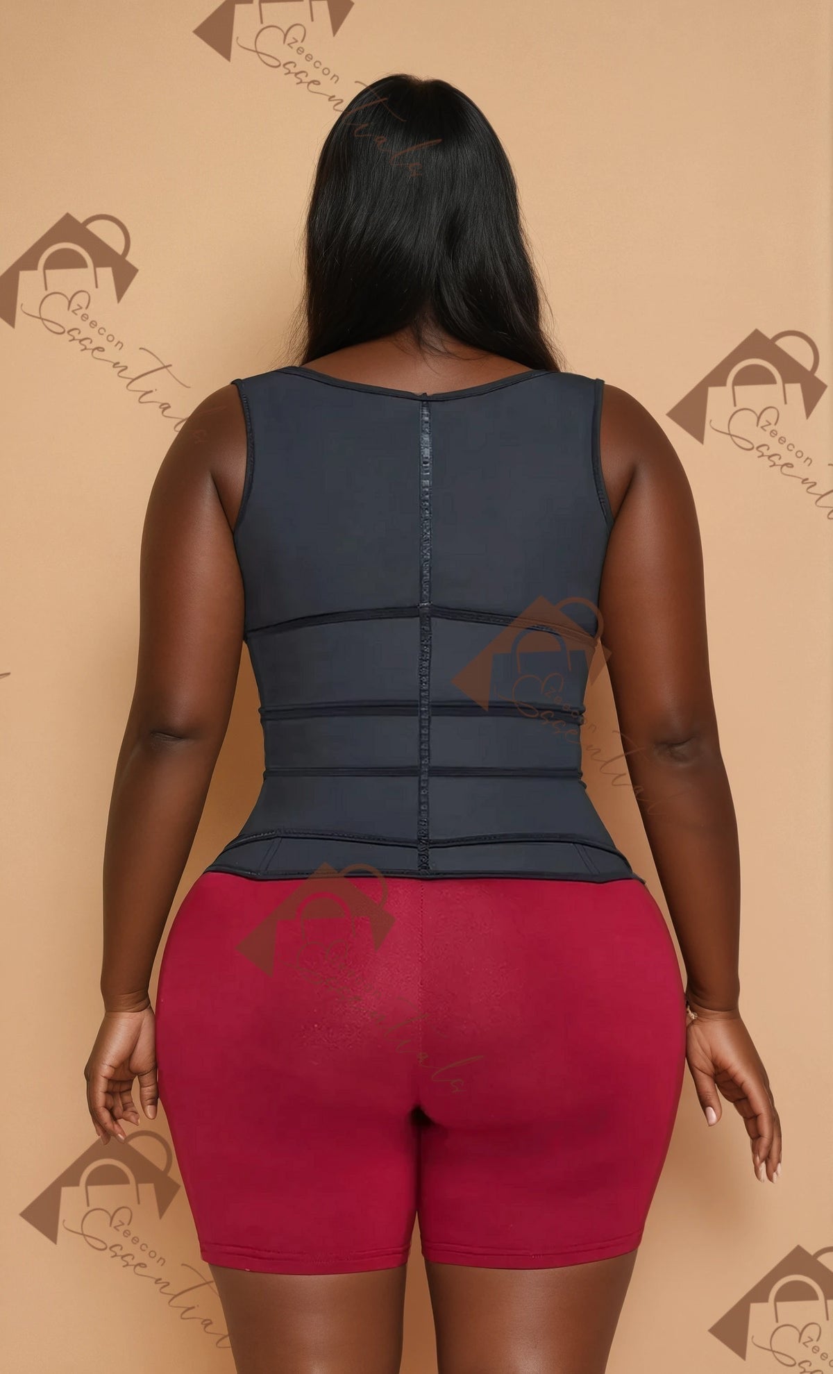 Three Belts Black Latex Waist Trainer Vest