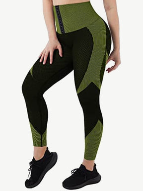 Seamless High-waisted Tummy Yoga Pants With Three-row Eye And Hook Closure