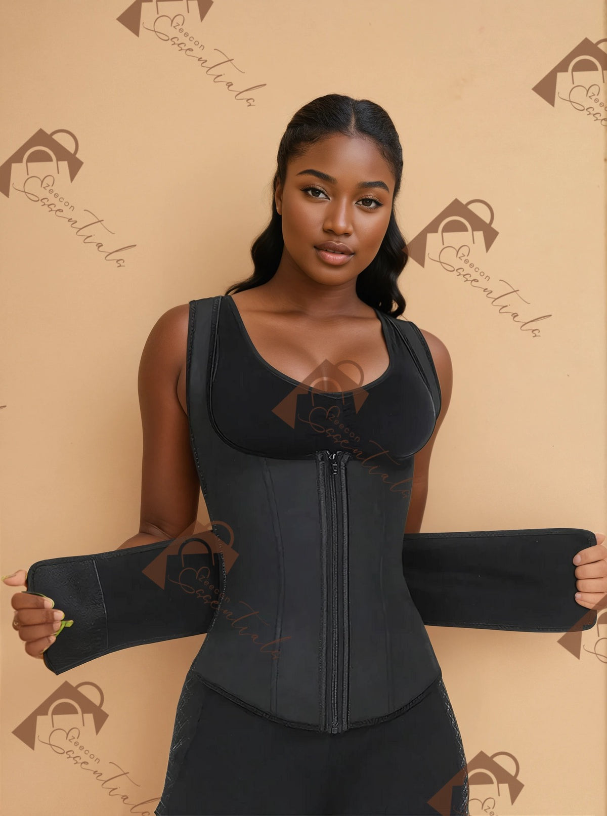 Fashionable Black 9 Steel Bones Latex Vest Shaper Plus Size Instant Slimmer