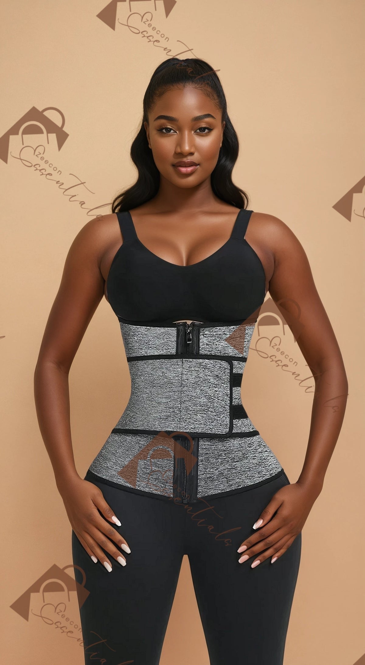 Grey 6 Steel Bones Waist Trainer With Belt Slimming Belly