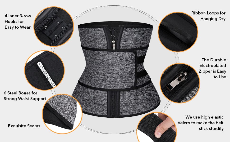 Grey 6 Steel Bones Waist Trainer With Belt Slimming Belly