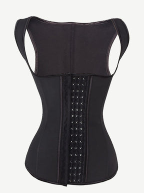 Latex Corset Waist Cincher Vest with 4 Row Hook Black Plus Size